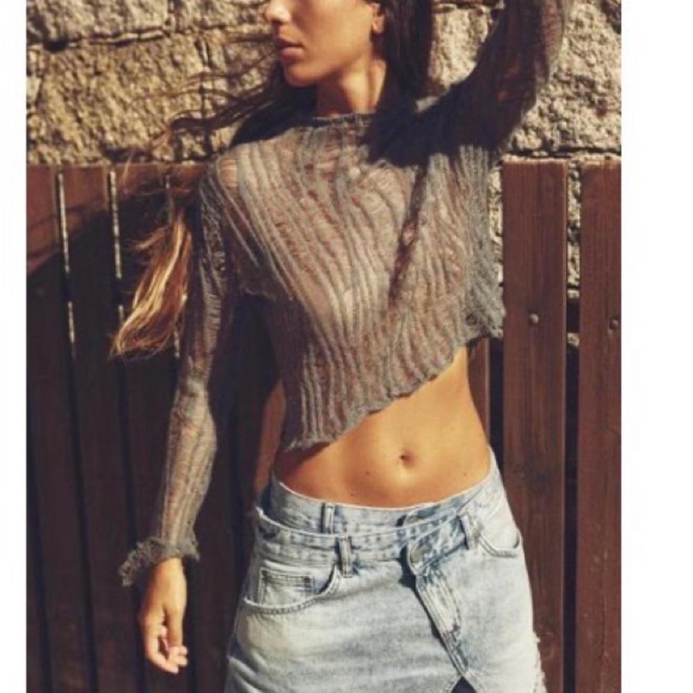Zara Charcoal Knit Crop Top